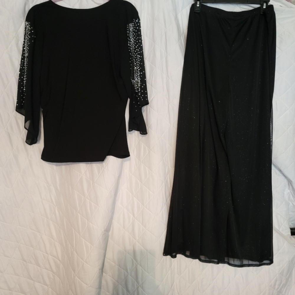 MSK 2 Piece palazzo pant outfit, size XL, Black w/silver